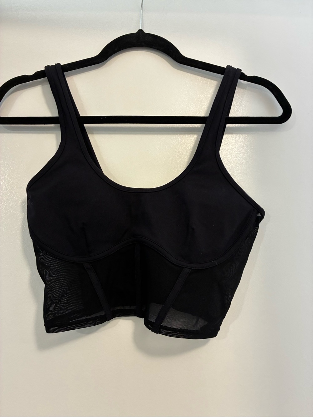 ALO Yoga Black Mesh Longline Crop Sports Bra